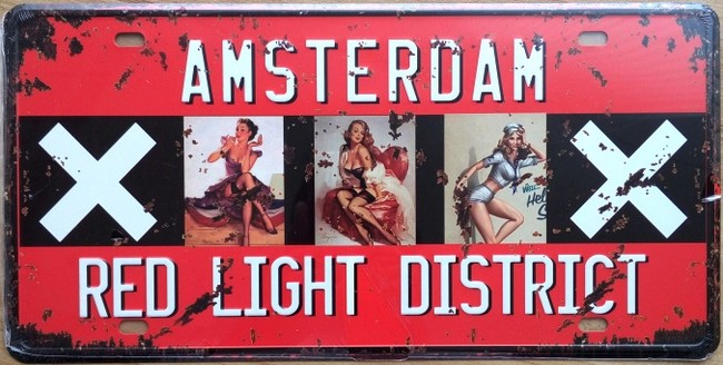Retro Plechová cedule Amsterdam Red Light