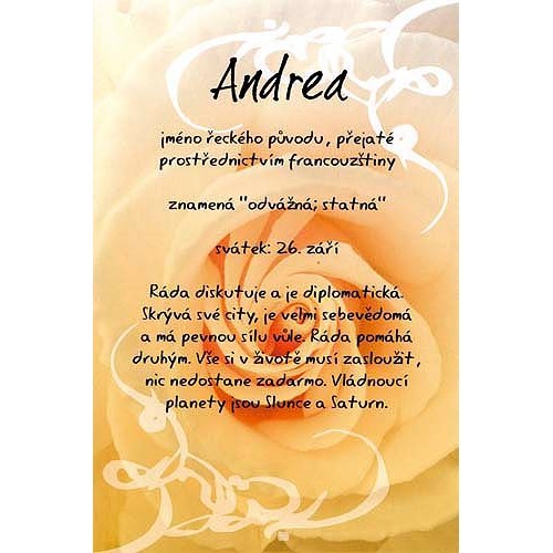 Kouzlo tvého jména Blahopřání Kouzlo tvého jména Andrea