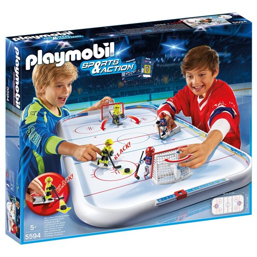 Playmobil Stolní lední hokej Playmobil 4 hokejisté s doplňky a ledová plocha, 76 dílků