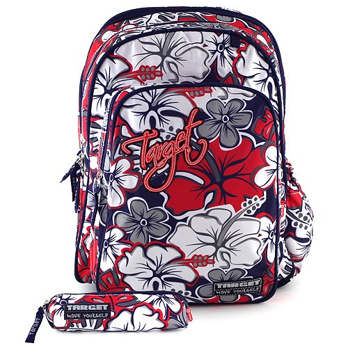 Target Studentský batoh Target červeno-šedý, motiv květin