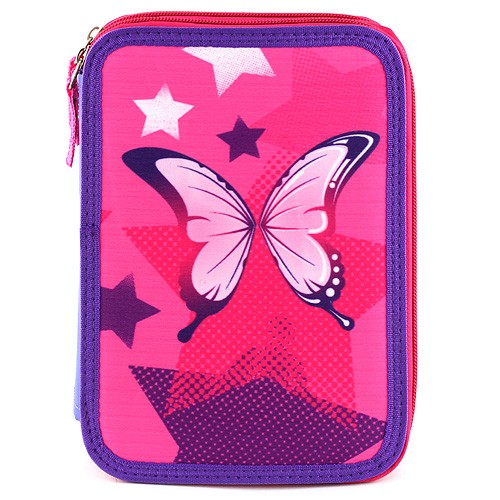 Target Školní penál s náplní Target Motýl, barva růžovo-fialová