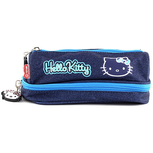 Hello Kitty Školní penál bez náplně Hello Kitty dvoukomorový, tmavě modrý s motivem Hello Kitty