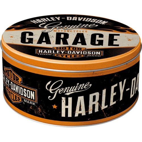 Nostalgic Art Plechová dóza kulatá Harley-Davidson Garage