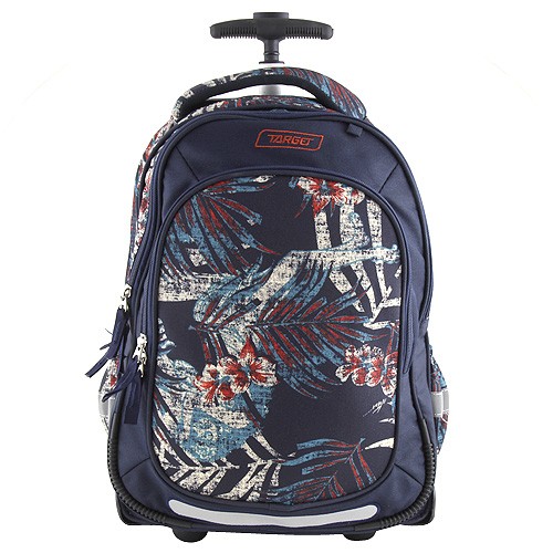 Target Školní batoh trolley Target Tmavě-modrý s potiskem listů, 2 kolečka, rukojeť
